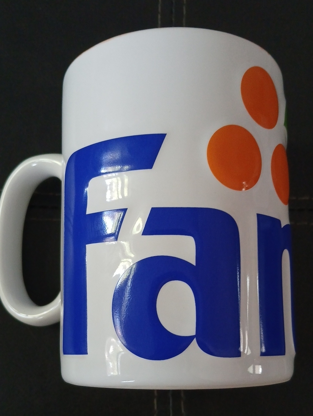 Coca Cola White Mug with Blue Logo and Orange Dots